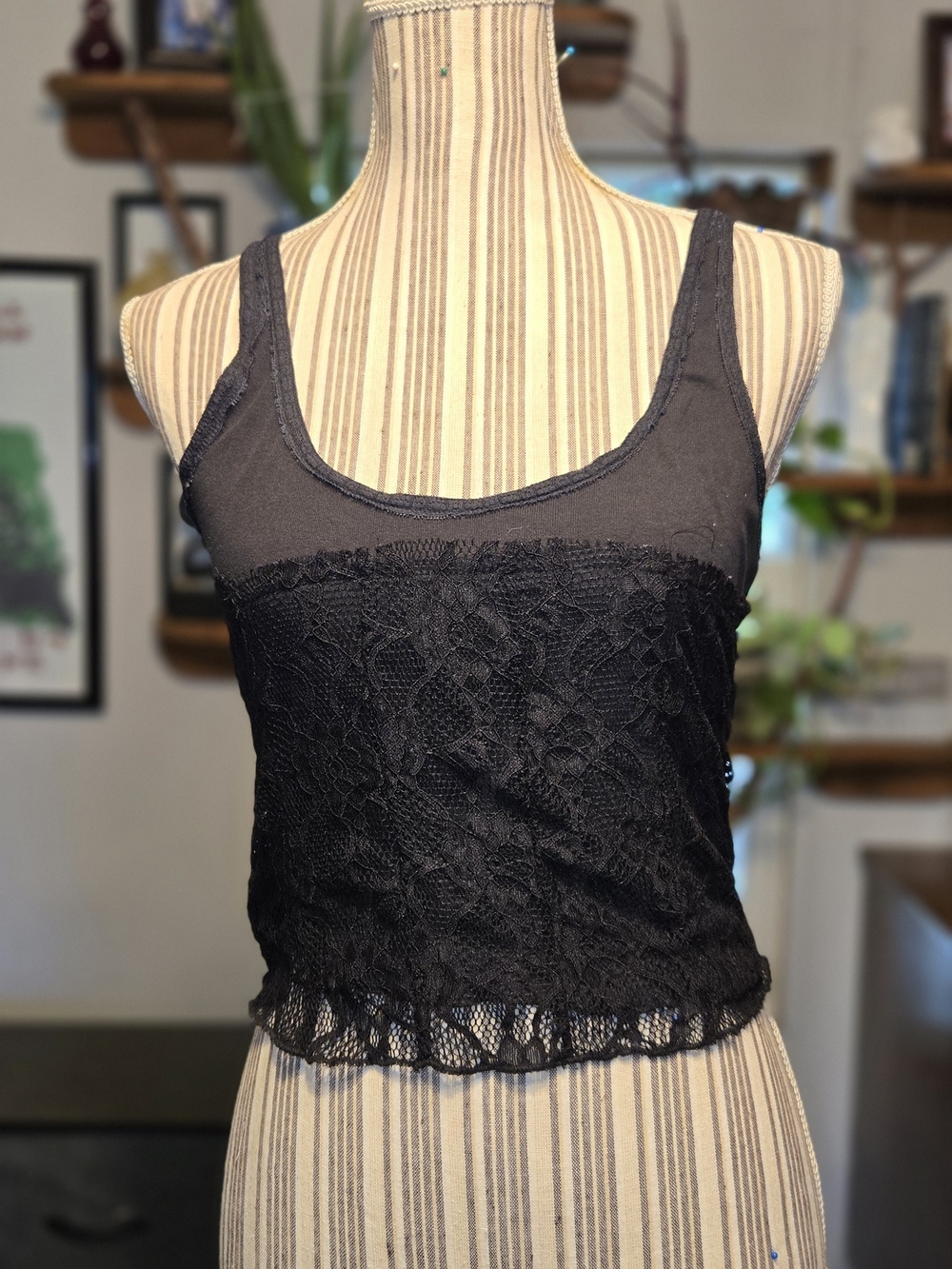 Free People Black Lace Crop Cami